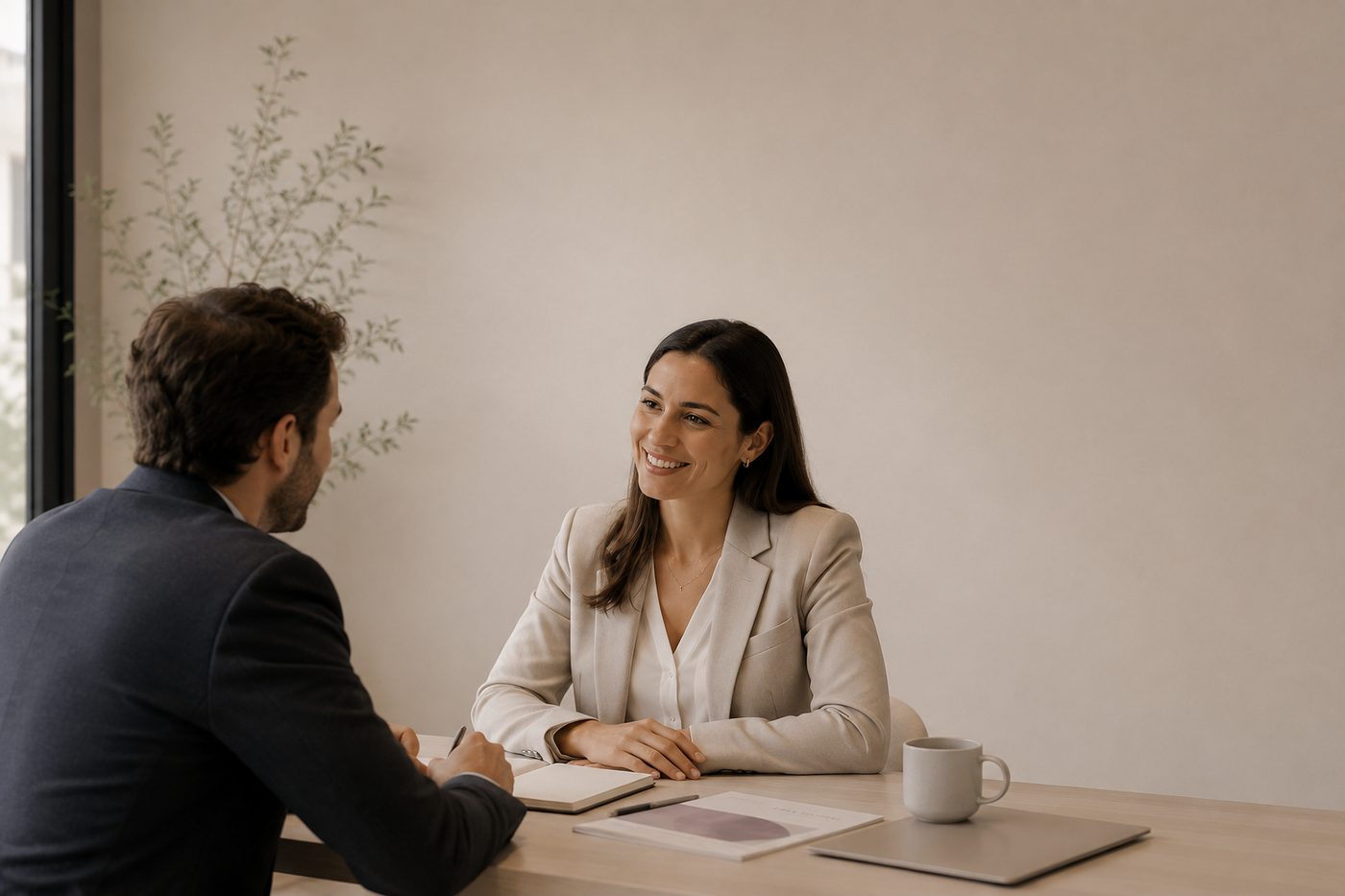 Consultora de CREA GLOBAL conversando con un cliente