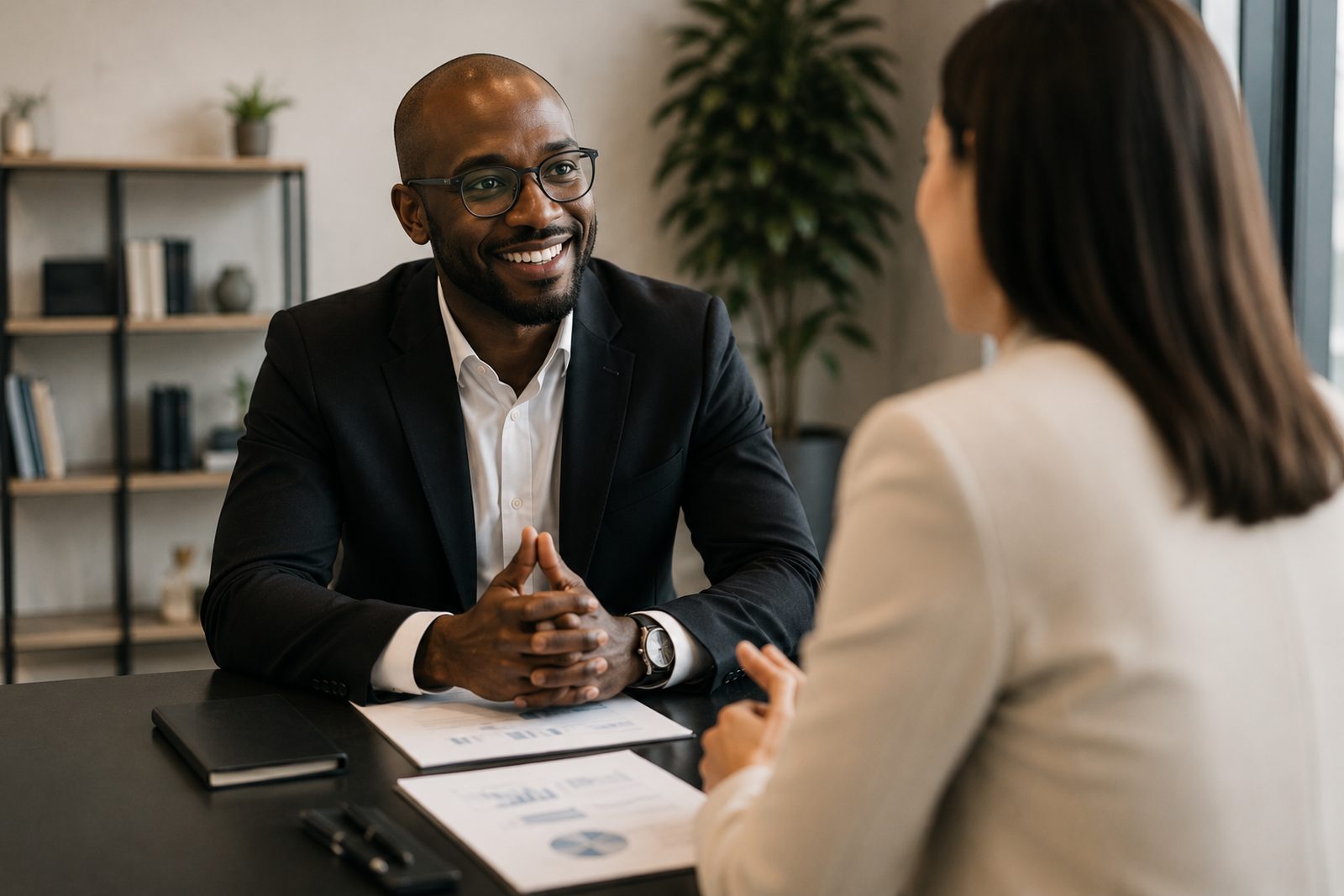 Consultor de CREA GLOBAL en una reunion con un cliente
